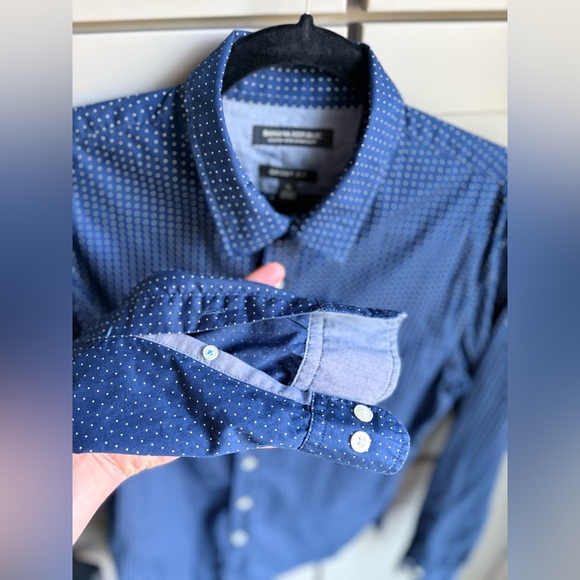 🏷️ Brand New Banana Republic Grant Slim Fit Shirt Custom 078 Navy Polka Dot | S - Picture 5 of 13
